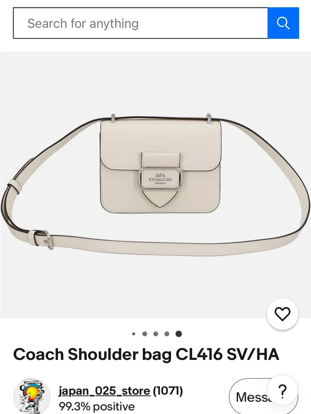 Coach Cream Leather Crossbody Bag with Silver Buckle
